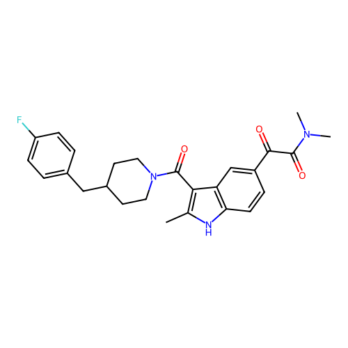2-(3-(4-(4-fluorobenzyl)piperidine-1-carbonyl)-2-methyl-1H-indol-5-yl)-N,N-dimethyl-2-oxoacetamide structure