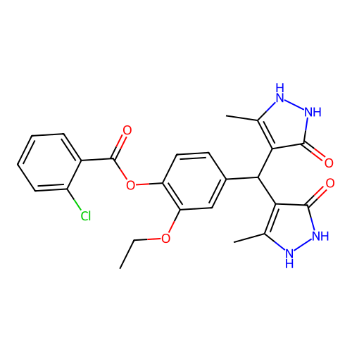 4-[bis(5-hydroxy-3-methyl-1H-pyrazol-4-yl)methyl]-2-ethoxyphenyl 2-chlorobenzoate structure