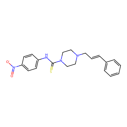 N-(4-nitrophenyl)-4-[(E)-3-phenylprop-2-enyl]piperazine-1-carbothioamide structure