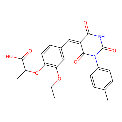 (Z)-2-(2-ethoxy-4-((2,4,6-trioxo-1-(p-tolyl)tetrahydropyrimidin-5(2H)-ylidene)methyl)phenoxy)propanoic acid structure