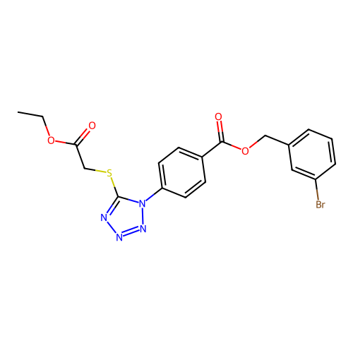 3-bromobenzyl 4-{5-[(2-ethoxy-2-oxoethyl)sulfanyl]-1H-tetrazol-1-yl}benzoate structure