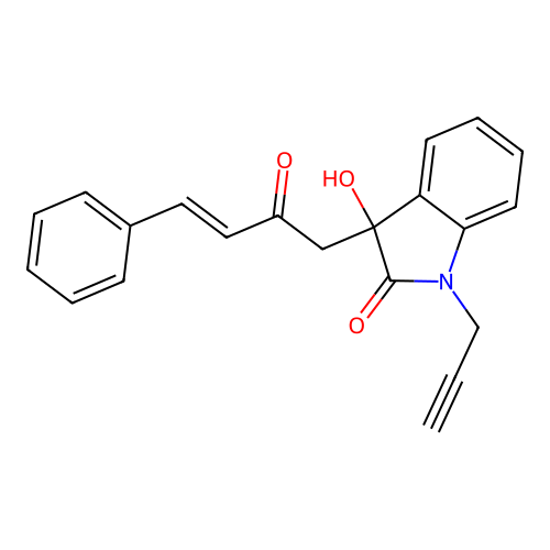3-hydroxy-3-(2-oxo-4-phenyl-3-butenyl)-1-(2-propynyl)-1,3-dihydro-2H-indol-2-one structure