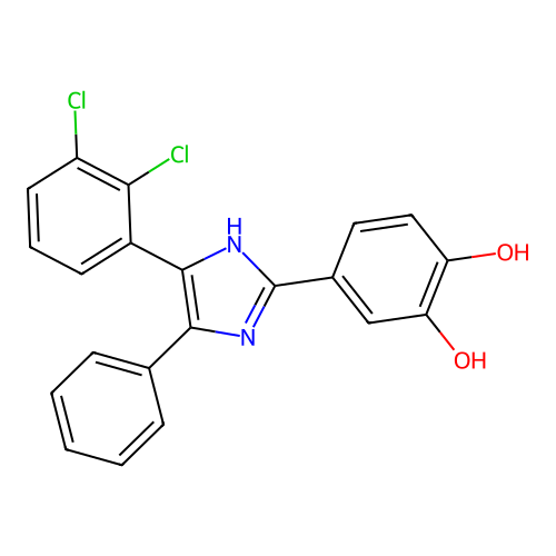 4-(4-(2,3-dichlorophenyl)-5-phenyl-1H-imidazol-2-yl)benzene-1,2-diol structure