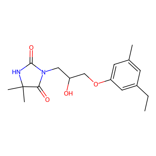 3-[3-(3-ethyl-5-methylphenoxy)-2-hydroxypropyl]-5,5-dimethylimidazolidine-2,4-dione structure