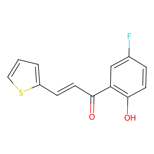 (E)-1-(5-fluoro-2-hydroxyphenyl)-3-(thiophen-2-yl)prop-2-en-1-one structure