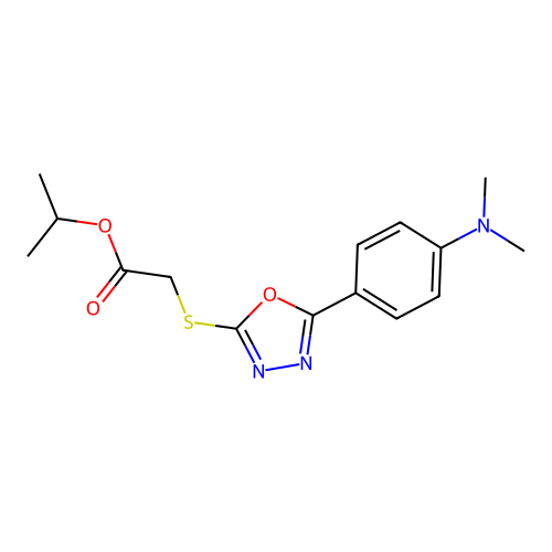 Methylethyl 2-{5-[4-(dimethylamino)phenyl]-1,3,4-oxadiazol-2-ylthio}acetate structure
