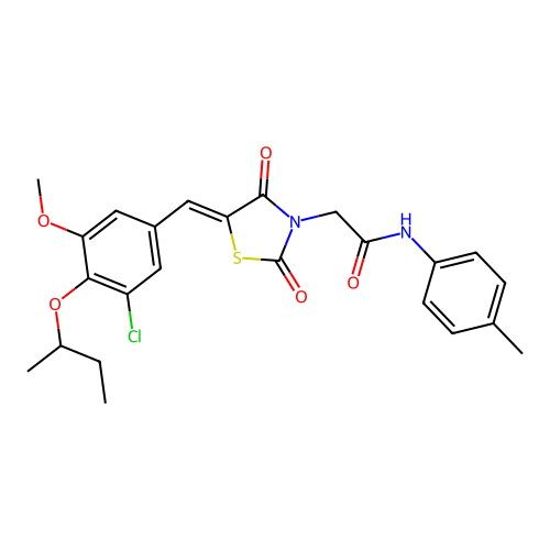 2-[(5Z)-5-[(4-butan-2-yloxy-3-chloro-5-methoxyphenyl)methylidene]-2,4-dioxo-1,3-thiazolidin-3-yl]-N-(4-methylphenyl)acetamide structure