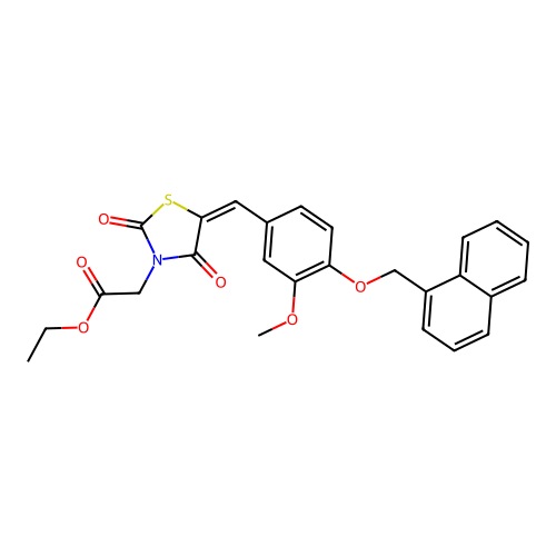 ethyl {(5E)-5-[3-methoxy-4-(naphthalen-1-ylmethoxy)benzylidene]-2,4-dioxo-1,3-thiazolidin-3-yl}acetate structure
