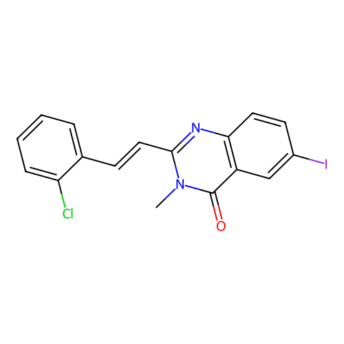 2-[(E)-2-(2-chlorophenyl)ethenyl]-6-iodo-3-methylquinazolin-4-one structure