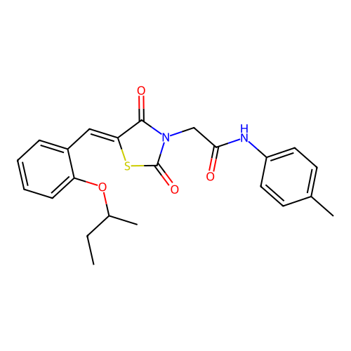 2-[(5Z)-5-[(2-butan-2-yloxyphenyl)methylidene]-2,4-dioxo-1,3-thiazolidin-3-yl]-N-(4-methylphenyl)acetamide structure