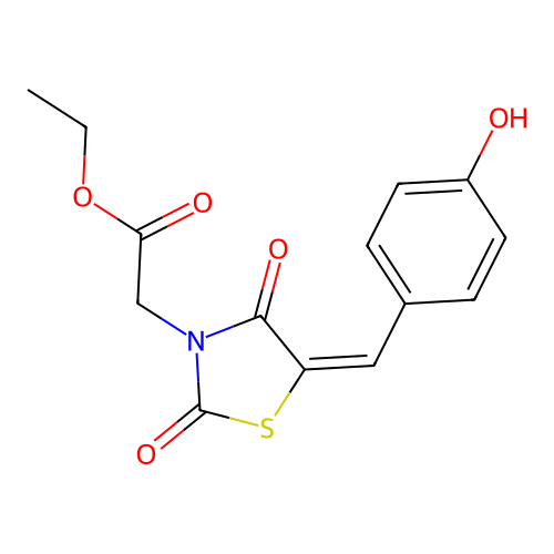 ethyl [(5E)-5-(4-hydroxybenzylidene)-2,4-dioxo-1,3-thiazolidin-3-yl]acetate structure