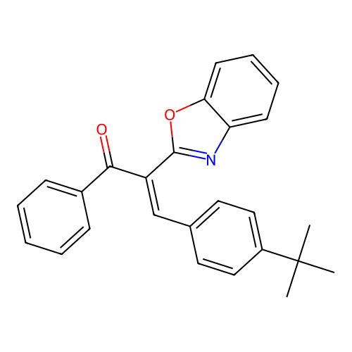 (E)-2-(1,3-benzoxazol-2-yl)-3-(4-tert-butylphenyl)-1-phenylprop-2-en-1-one structure