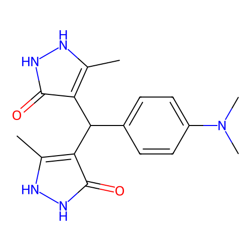 4,4'-{[4-(dimethylamino)phenyl]methanediyl}bis(3-methyl-1H-pyrazol-5-ol) structure
