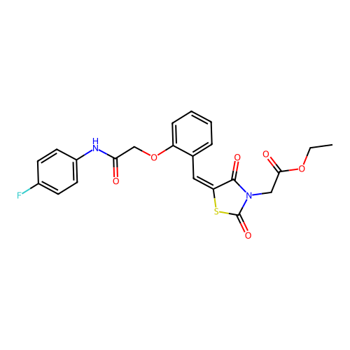 ethyl [(5E)-5-(2-{2-[(4-fluorophenyl)amino]-2-oxoethoxy}benzylidene)-2,4-dioxo-1,3-thiazolidin-3-yl]acetate structure