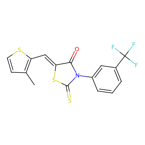 (5Z)-5-[(3-methylthiophen-2-yl)methylidene]-2-thioxo-3-[3-(trifluoromethyl)phenyl]-1,3-thiazolidin-4-one structure