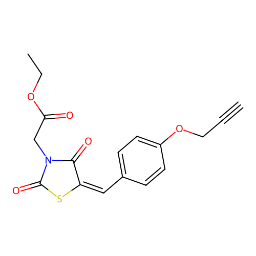 ethyl {(5E)-2,4-dioxo-5-[4-(prop-2-yn-1-yloxy)benzylidene]-1,3-thiazolidin-3-yl}acetate structure