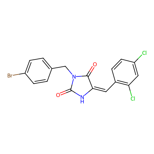 (5E)-3-(4-bromobenzyl)-5-(2,4-dichlorobenzylidene)imidazolidine-2,4-dione structure