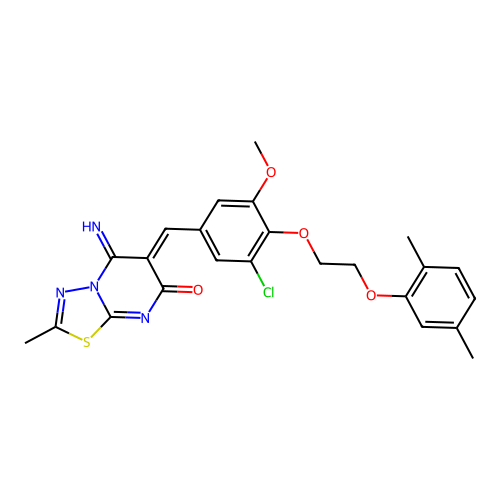 (6Z)-6-[[3-chloro-4-[2-(2,5-dimethylphenoxy)ethoxy]-5-methoxyphenyl]methylidene]-5-imino-2-methyl-[1,3,4]thiadiazolo[3,2-a]pyrimidin-7-one structure