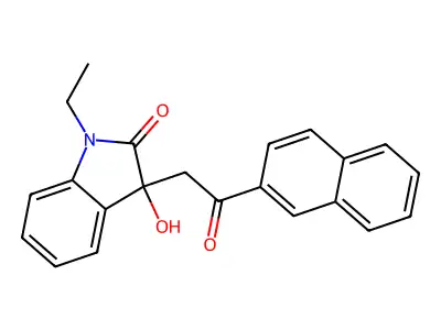 1-ethyl-3-hydroxy-3-[2-(naphthalen-2-yl)-2-oxoethyl]-1,3-dihydro-2H-indol-2-one structure
