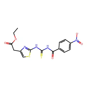 Ethyl 2-[2-[(4-nitrobenzoyl)carbamothioylamino]-1,3-thiazol-4-yl]acetate structure