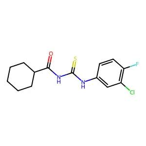 N-[(3-chloro-4-fluorophenyl)carbamothioyl]cyclohexanecarboxamide structure