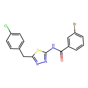 3-bromo-N-[5-(4-chlorobenzyl)-1,3,4-thiadiazol-2-yl]benzamide structure