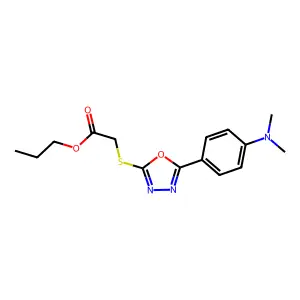 Propyl ({5-[4-(dimethylamino)phenyl]-1,3,4-oxadiazol-2-yl}sulfanyl)acetate structure