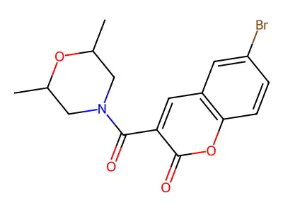 6-bromo-3-(2,6-dimethylmorpholine-4-carbonyl)-2H-chromen-2-one structure