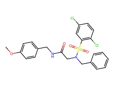 2-[benzyl-(2,5-dichlorophenyl)sulfonylamino]-N-[(4-methoxyphenyl)methyl]acetamide structure