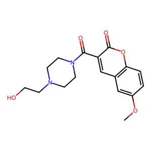 3-(4-(2-hydroxyethyl)piperazine-1-carbonyl)-6-methoxy-2H-chromen-2-one structure