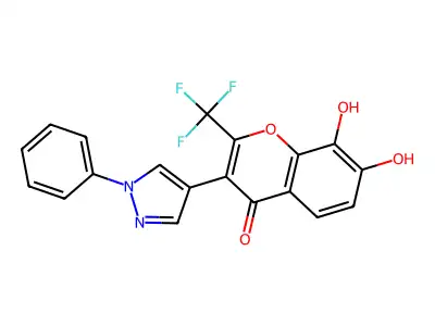 7,8-dihydroxy-3-(1-phenyl-1H-pyrazol-4-yl)-2-(trifluoromethyl)-4H-chromen-4-one structure