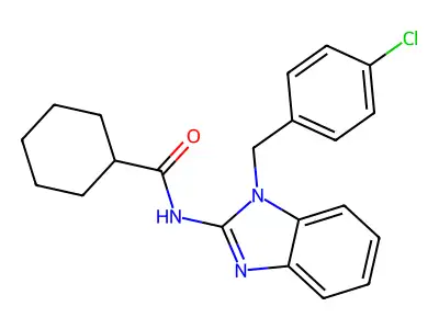 N-[1-[(4-chlorophenyl)methyl]benzimidazol-2-yl]cyclohexanecarboxamide structure