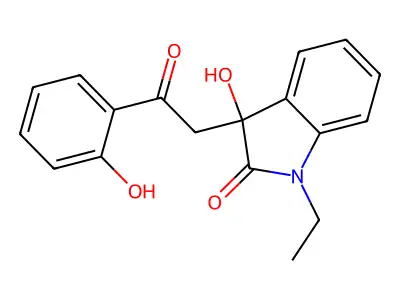 1-ethyl-3-hydroxy-3-[2-(2-hydroxyphenyl)-2-oxoethyl]-1,3-dihydro-2H-indol-2-one structure