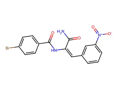 N-[(E)-3-amino-1-(3-nitrophenyl)-3-oxoprop-1-en-2-yl]-4-bromobenzamide structure