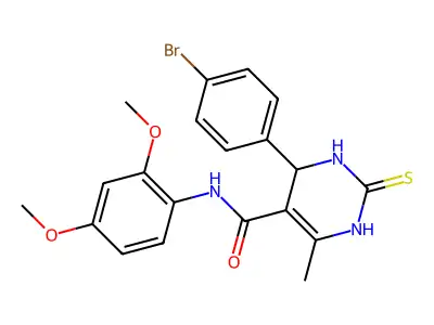 4-(4-bromophenyl)-N-(2,4-dimethoxyphenyl)-6-methyl-2-thioxo-1,2,3,4-tetrahydropyrimidine-5-carboxamide structure