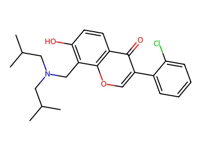 8-[[Bis(2-methylpropyl)amino]methyl]-3-(2-chlorophenyl)-7-hydroxychromen-4-one structure