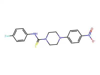 N-(4-fluorophenyl)-4-(4-nitrophenyl)-1-piperazinecarbothioamide structure
