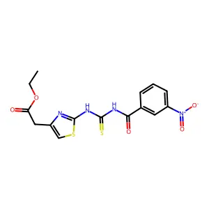 Ethyl 2-(2-(3-(3-nitrobenzoyl)thioureido)thiazol-4-yl)acetate structure