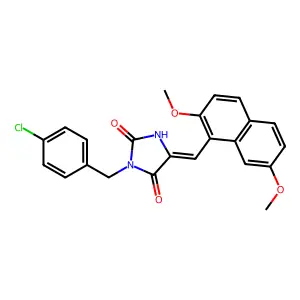 (5Z)-3-[(4-chlorophenyl)methyl]-5-[(2,7-dimethoxynaphthalen-1-yl)methylidene]imidazolidine-2,4-dione structure