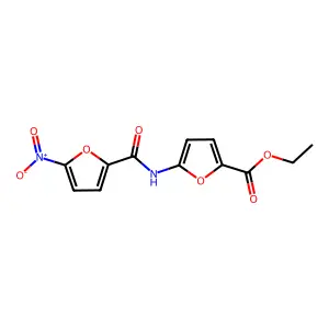 2-Furancarboxylic acid, 5-(((5-nitro-2-furanyl)carbonyl)amino)-, ethyl ester structure
