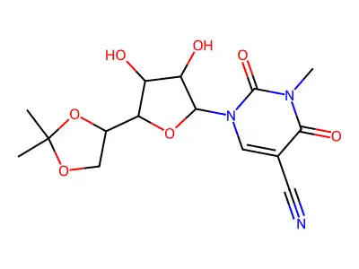1-[5-(2,2-dimethyl-1,3-dioxolan-4-yl)-3,4-dihydroxyoxolan-2-yl]-3-methyl-2,4-dioxopyrimidine-5-carbonitrile structure