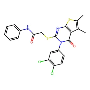 2-[3-(3,4-dichlorophenyl)-5,6-dimethyl-4-oxothieno[2,3-d]pyrimidin-2-yl]sulfanyl-N-phenylacetamide structure