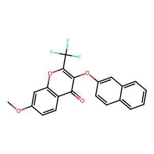 7-methoxy-3-(naphthalen-2-yloxy)-2-(trifluoromethyl)-4H-chromen-4-one structure