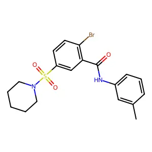 2-bromo-N-(3-methylphenyl)-5-piperidin-1-ylsulfonylbenzamide structure