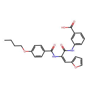 (E)-3-(2-(4-butoxybenzamido)-3-(furan-2-yl)acrylamido)benzoic acid structure