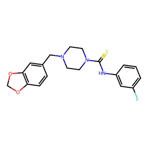 4-(1,3-benzodioxol-5-ylmethyl)-N-(3-fluorophenyl)piperazine-1-carbothioamide structure