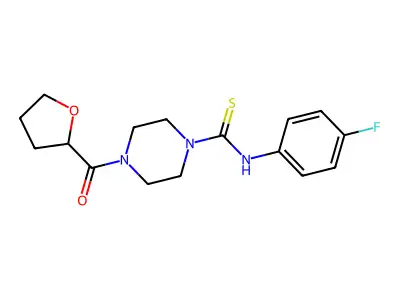 N-(4-fluorophenyl)-4-(oxolane-2-carbonyl)piperazine-1-carbothioamide structure