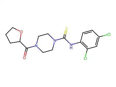N-(2,4-dichlorophenyl)-4-(oxolane-2-carbonyl)piperazine-1-carbothioamide structure