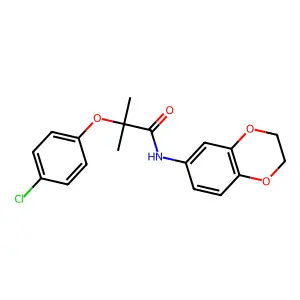 2-(4-chlorophenoxy)-N-(2,3-dihydro-1,4-benzodioxin-6-yl)-2-methylpropanamide structure