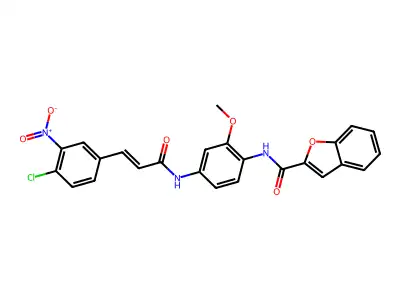 N-(4-{[(2E)-3-(4-chloro-3-nitrophenyl)prop-2-enoyl]amino}-2-methoxyphenyl)-1-benzofuran-2-carboxamide structure